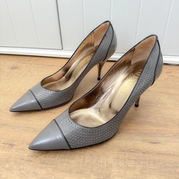 Valentino Perforated Pumps Heels In Purple Gray Leather Pointed Toe - Picture 12 of 12